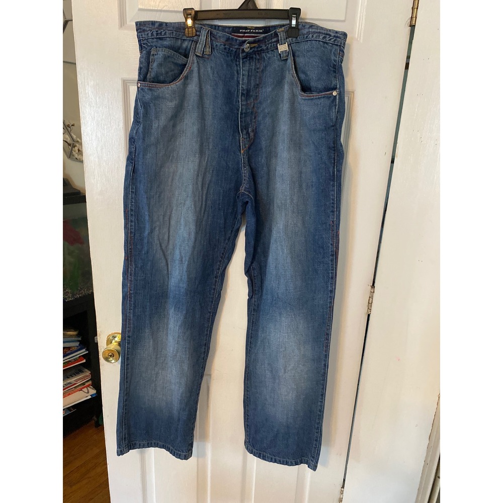 Phat Farm Mens Relaxed Fit Jeans Blue Denim Medium Wash Y2K Streetwear 36x33